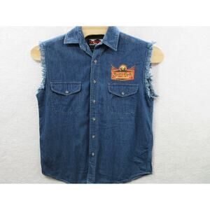 Broken Spoke Saloon Biker Bar Motorcycle Sleeveless Men's Medium Denim Shirt